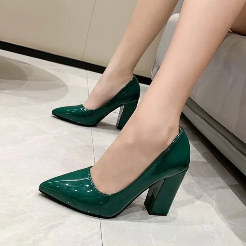 Large Size Women\'s High Heels 2024 New Pointed Square Heel Office Wedding Party Luxurious Women\'s Shoes Shallow Mouth Daily Wear