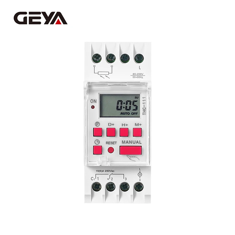 

GEYA THC Time Control Switch, 220 - 240VAC, ≤1s/day Timing Error, 16 ON/OFF, 3-Year Power Failure Memory