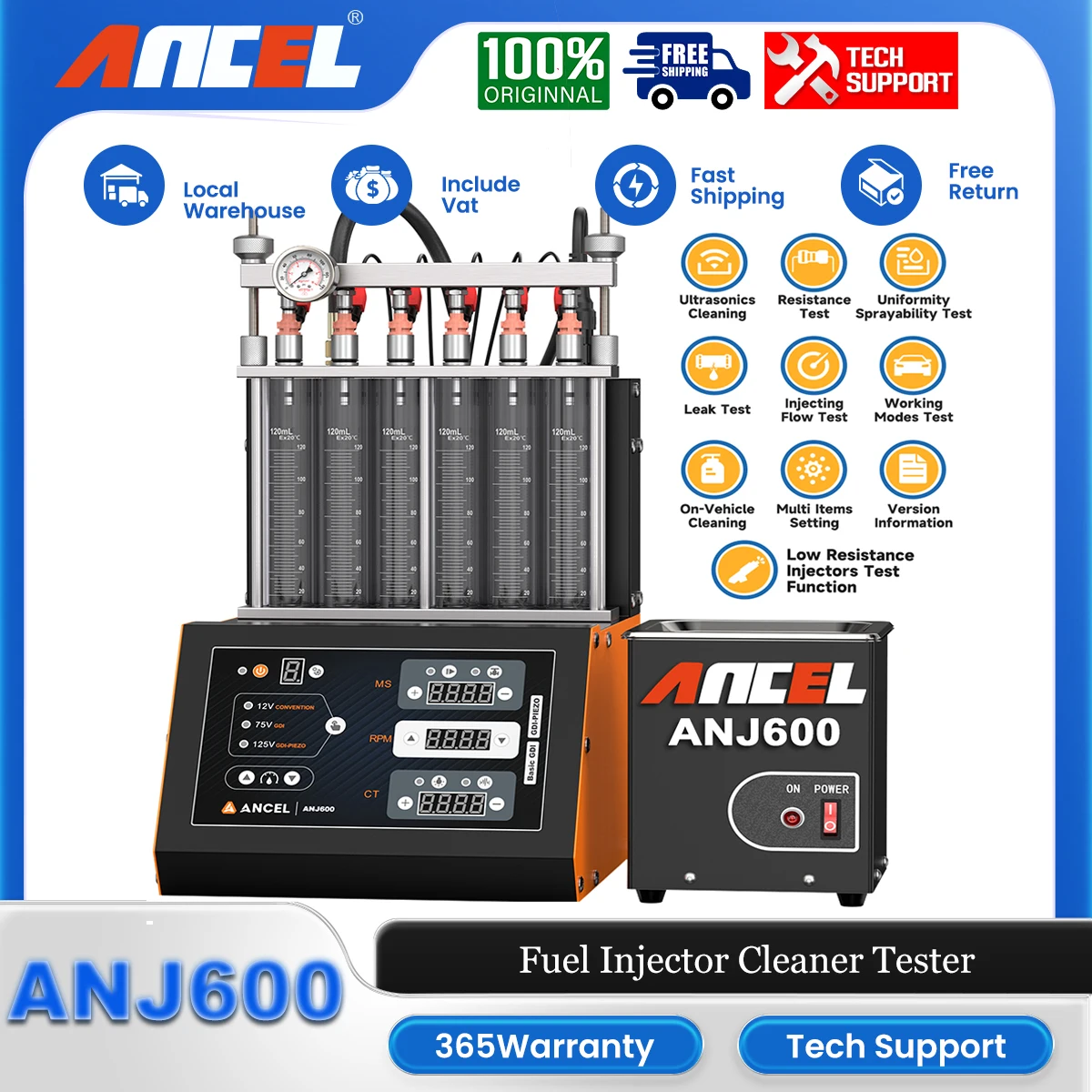

ANCEL ANJ600 6-цилиндровый GDI пьезо-тестер для очистки топливных форсунок EFI MPI SFI комплект для ультразвуковой очистки мотоциклетный автомобильный инструмент