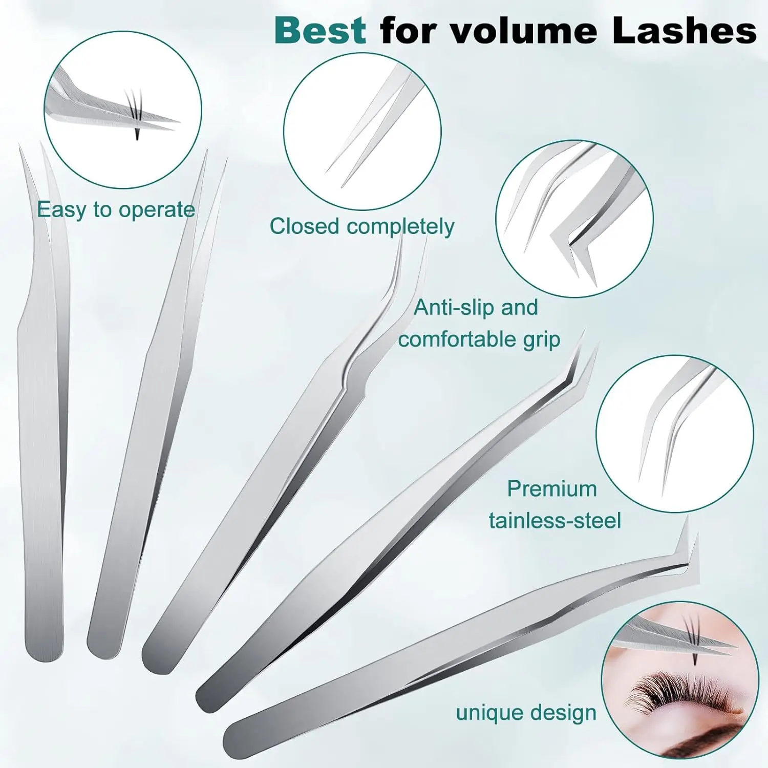 1PC Eyelash Extension Tweezers Volume Lash Tweezers Eyelash Extensions Stainless Steel Pointed Lash Extension Tools for Women