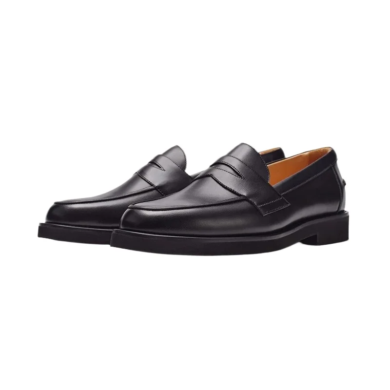 

High End Fashion Black Genuine Leather Casual Business Men's Shoes Dress Work Slip on Loafers Youth Office Wedding Leather Shoes