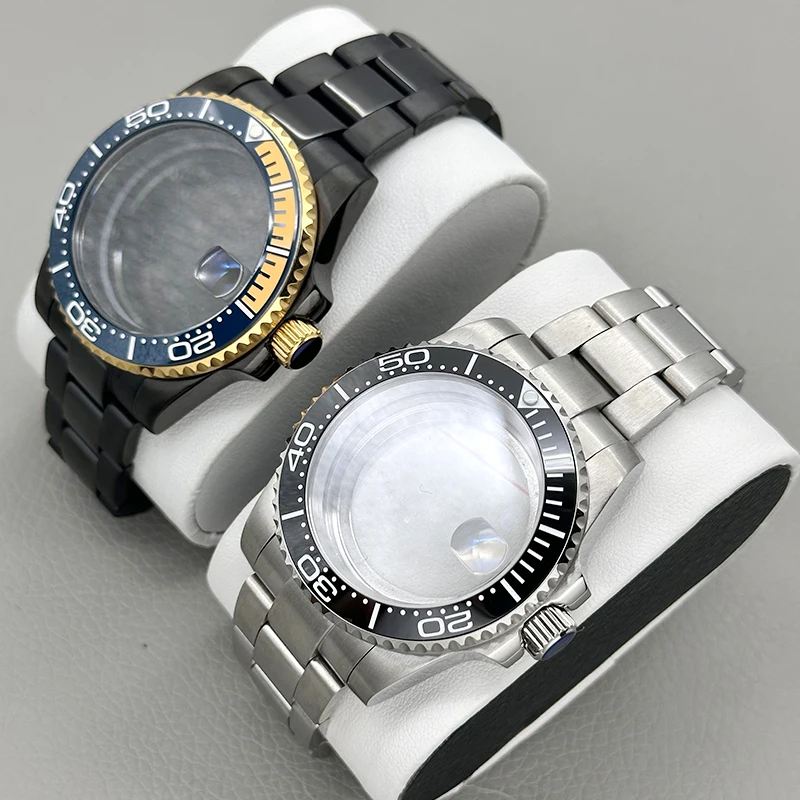 

Mod NH35 40mm Sliver Black Watch Case with Sapphire Crystal it for NH34 NH35 NH36 Movement 28.5mm Dial Sub Case and Bracelet Set