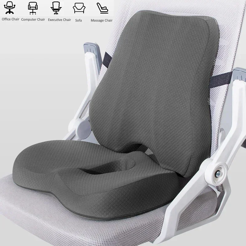 Pelvic Tilt Correction Seat Cushion Memory Foam Cushion Lumbar Back Support Pillow Office Chair Back Car Seat Massage Cushion