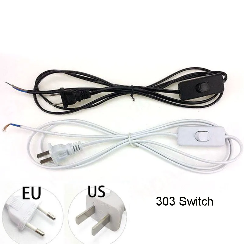 303 Switch on/off Power supply Online US EU Extension connector Cable Wiring AC Cord Desktop LED Lighting Cable white black S24
