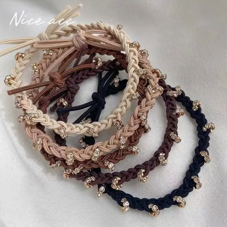 

Luxury Crystal Hair Ties for Women Elegant European American Style Elastic Vintage INS Fashion Two-Way Ponytail Holder