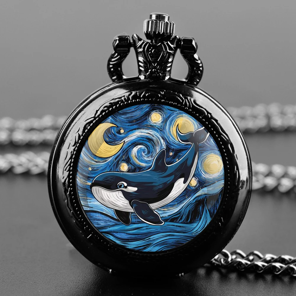 Souvenir Gift Necklace Chain Pendant Reloj Vintage starry sky cat panda Quartz Pocket Watches for Men Women Jewelry
