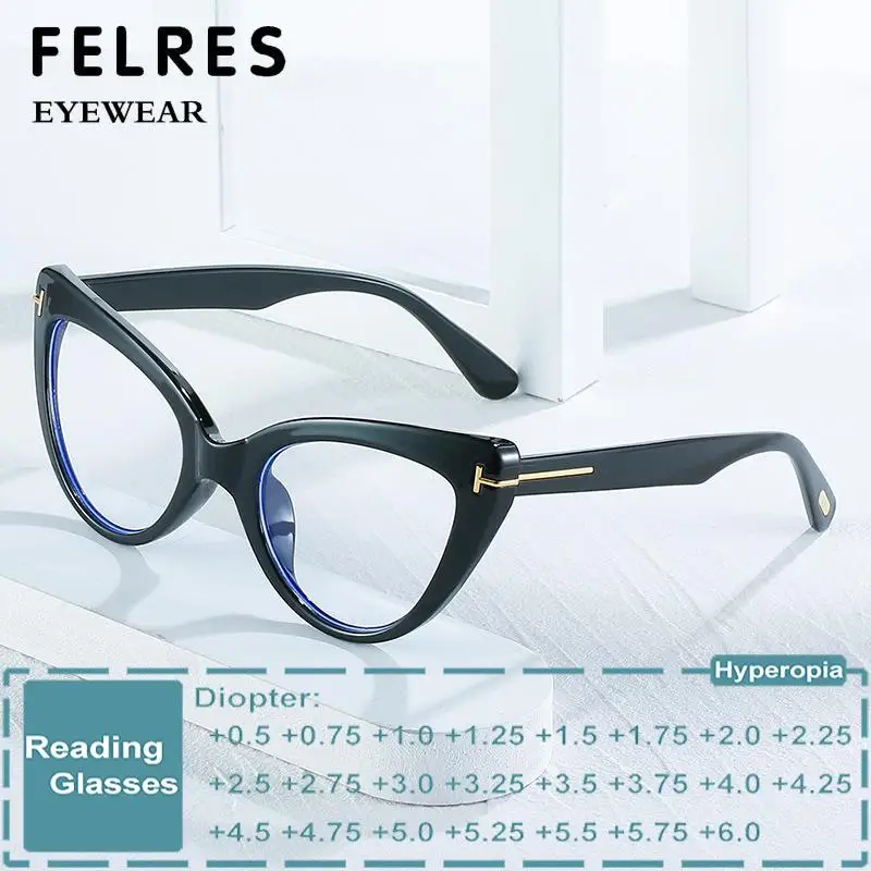 Fashion Cat Eye Anti Blue Light Reading Glasses Women Prescription Eyewear Optical Glasses Single Focus Presbyopic Glasses +1.25