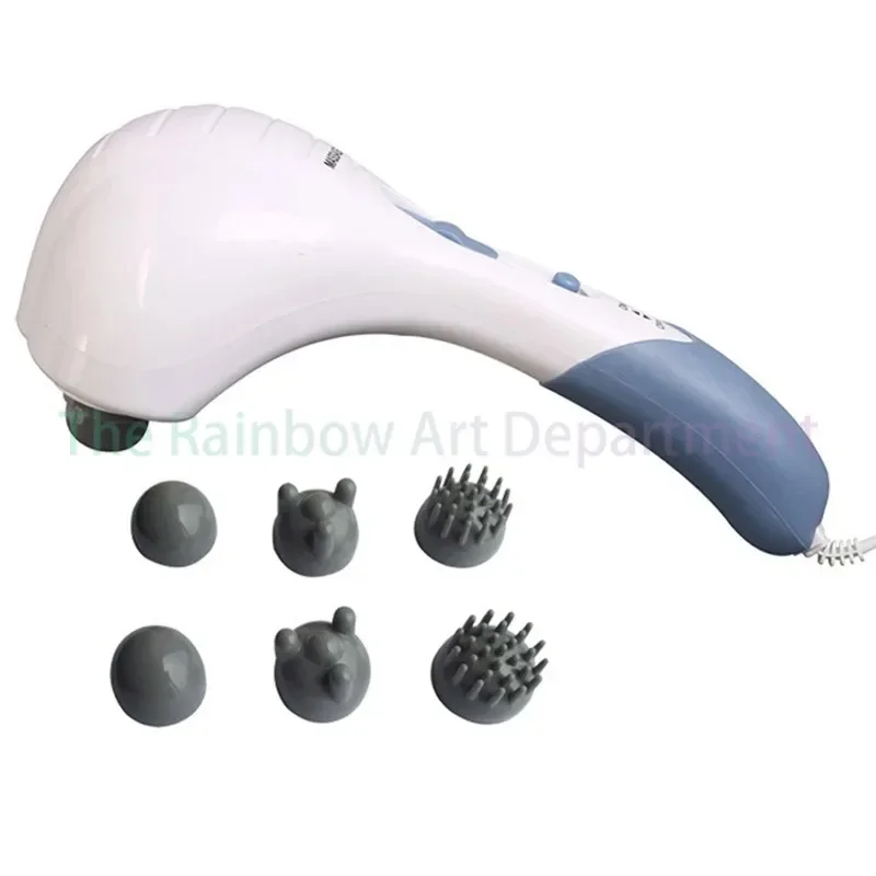 Martillo masajeador eléctrico de mano, vibración de doble cabeza, cuello, espalda, cuerpo, vértebra Cervical, rodillo de palo relajante con 6 cabezales de masaje