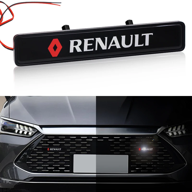 Grade dianteira do carro lâmpada emblema decoração iluminação led para renault megane 2 3 4 twingo clio talisman captur trafic kwid scenic 2