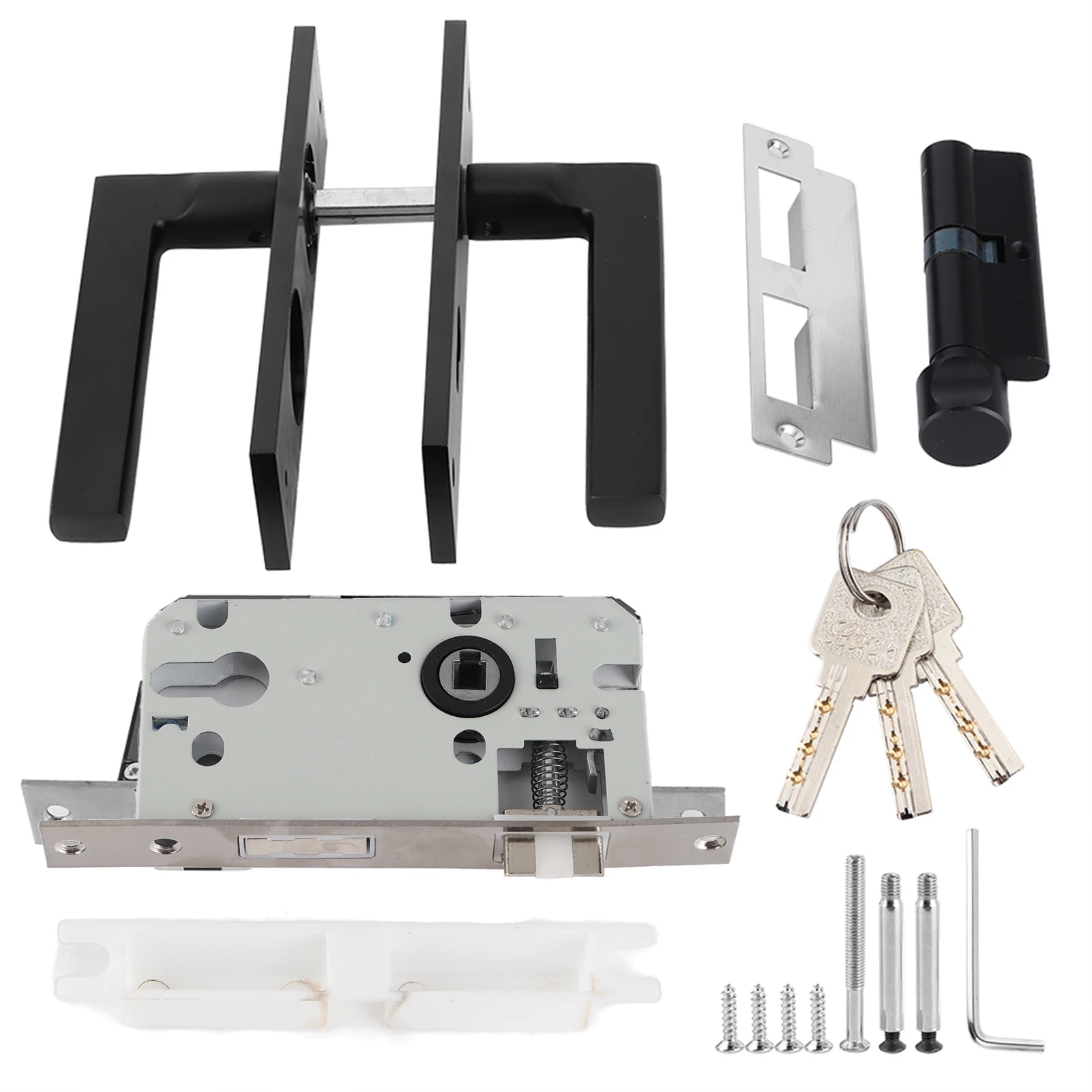 قفل باب غرفة النوم من الألومنيوم للمساحة، قفل مقبض غرفة النوم مع مفاتيح برغي أسود #1