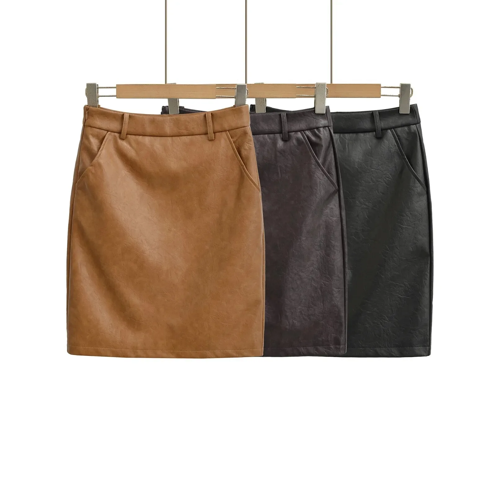2025 Autumn Winter High Waist Solid Color Bodycon Casaul Free Skirt Sexy Back Split Midi Skirt PU Mid-Length A-Line Skirt UZZ7