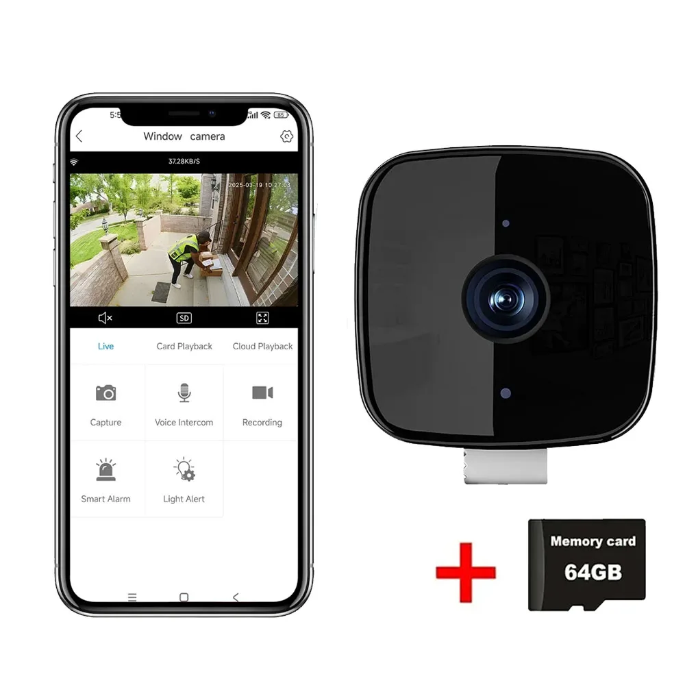 1080P WiFi Window Camera Full Color Night Vision Two-Way Audio Through Window Indoor Home Security Baby Monitor Camera image 3