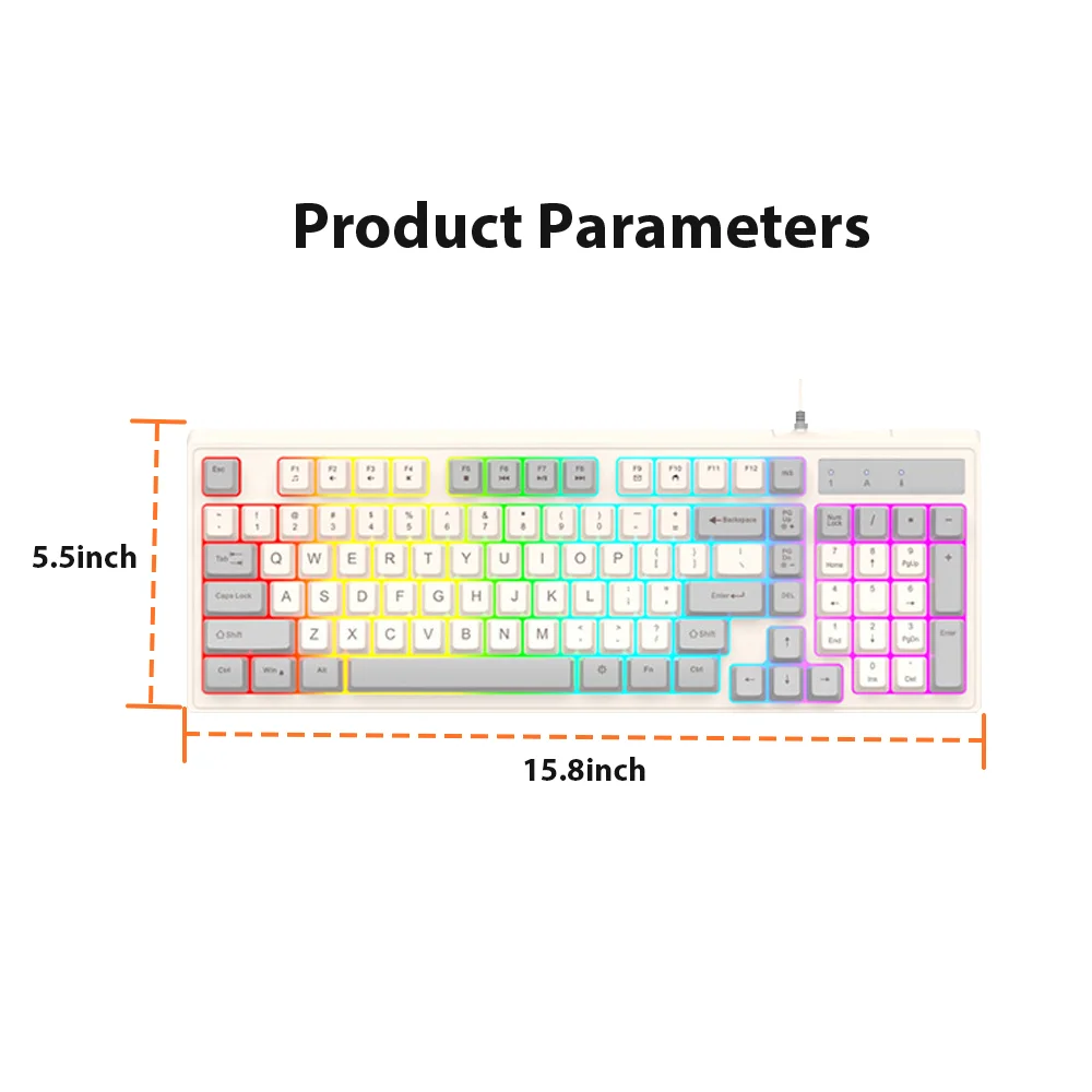 98 Keys Mechanical Keyboard Wired USB silent keyboard Seven Color Lights Keyboard for Computer Laptop Adjustable volume Keyboard