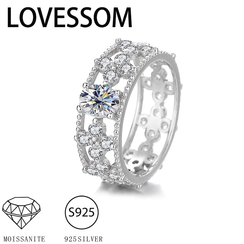 

Серебро 925 пробы, 1-каратный муассанит, модное и стильное высококачественное кольцо с четырьмя листами клевера для мужчин и женщин, пар