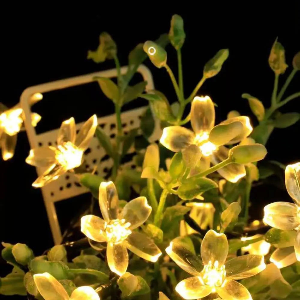 Decorative Solar LED Cherry Blossom String Light Outdoor Waterproof Flower Fairy Lamp For Garden Backyard Holiday Event
