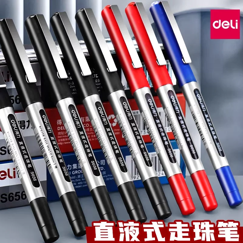 

12pcs/Set Direct Liquid Ballpoint Pen Carbon Office Signature Pen Student Bullet Point Black Red Blue S656 Finance Business