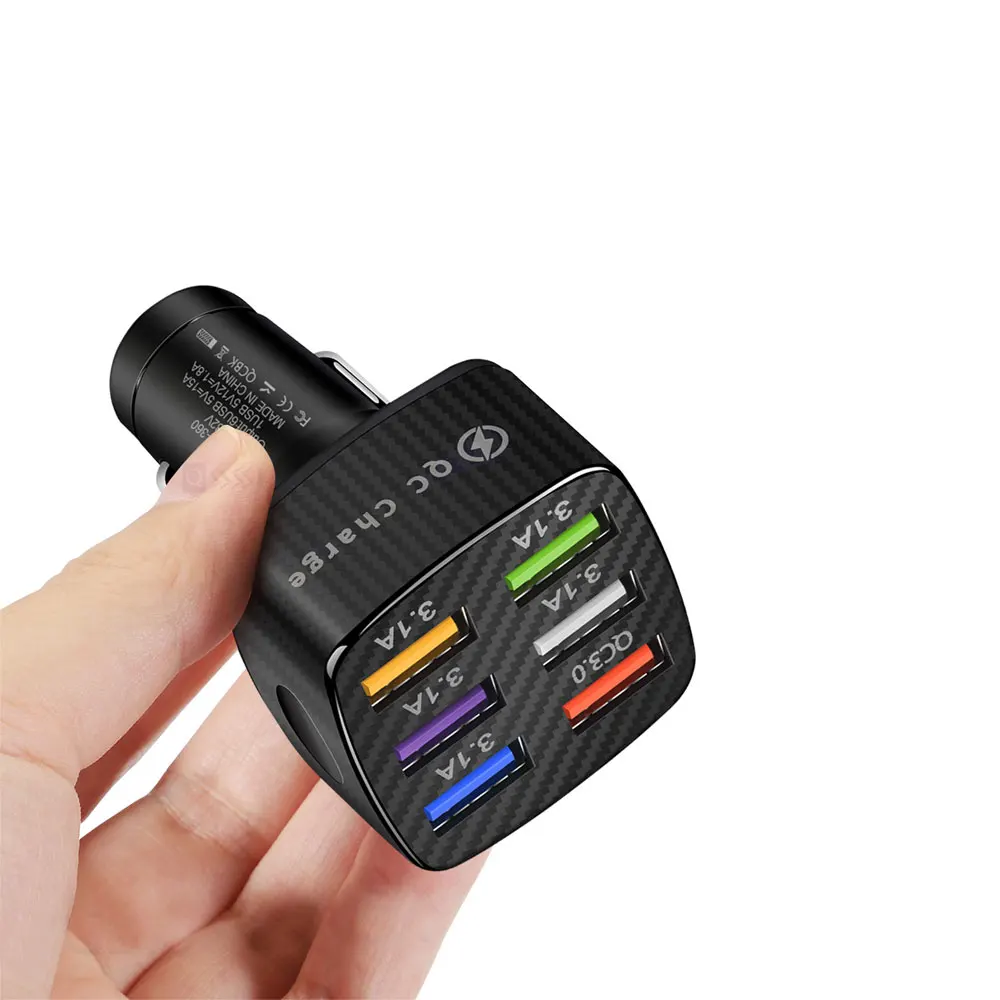 6 Ports Car USB Charger 15A QC3.0 3.1A Quick Charge USB Car Charge for Phone Fast Charging Car Phone Charger for iphone Huawei