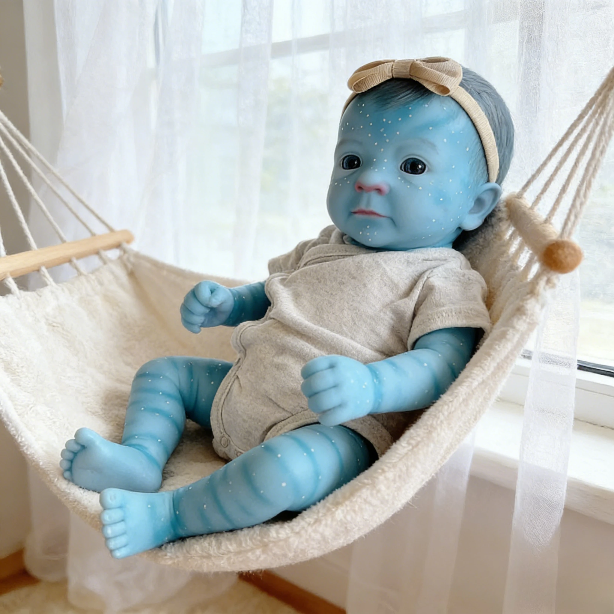 

19inch Felicia Reborn Baby Doll,Soft Body, Lifelike Blue Skin Tone Multiple Layers Painting, Hand Painted Hair Gift for Kids
