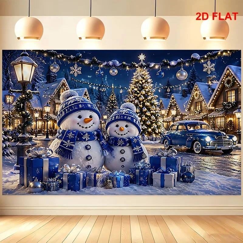 VIKAMA Winter Wonderland Tapestry, Snowy Christmas Lantern Pine, Xmas Wall Hanging Decor for Living Room Bedroom Party