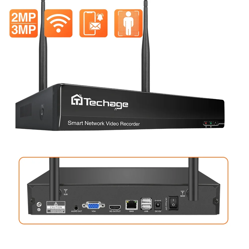 Techage-Enregistreur vidéo en réseau sans fil, système de caméra de surveillance, sécurité, accès à distance P2P, NVR, WiFi, 8CH, H.disparates, 3MP