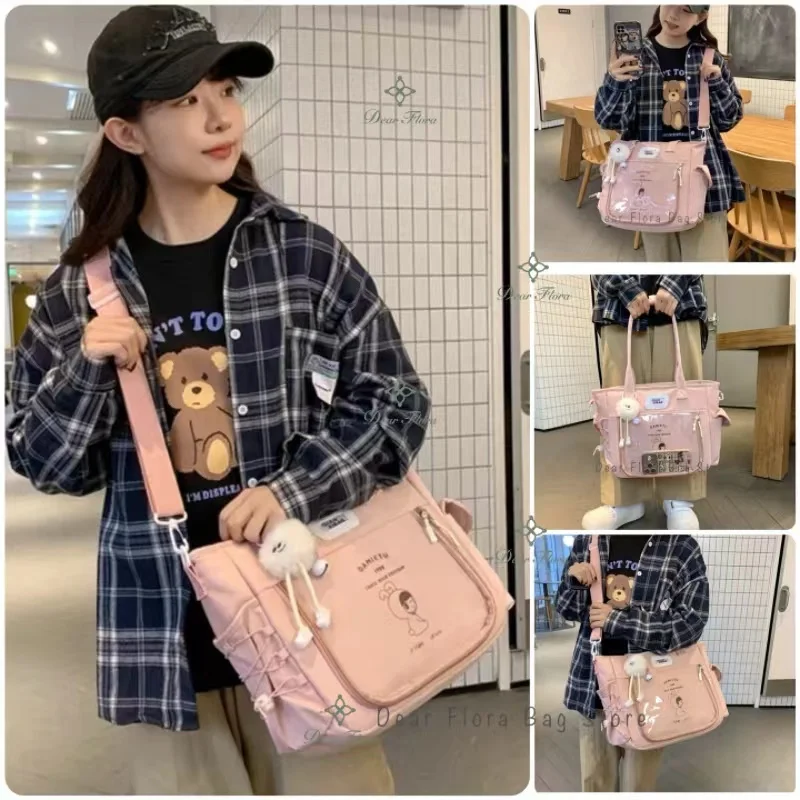 Y2K Cute Large Capacity Transparent Tote Bag Kawaii Lolita Crossbody Ita Bag Girl Simple Casual Shoulder Bag DIY Display Handbag