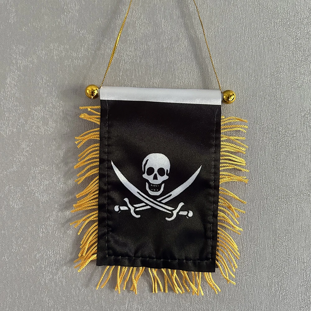 Double Broken Skull With Knife Pirate Car Window flag 8*12cm Polyester double side printed Hanging Skull pennant Flags Mini flag