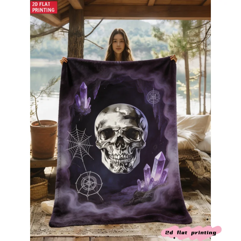 Dark Gothic Throw Blanket Mystical Occult Skull Grim Reaper Spooky Stylish Pattern Decor Blanket for Indoor Couch  Home Ornament