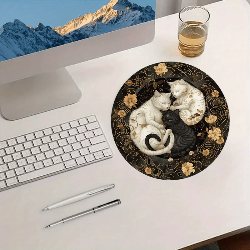 Alfombrilla de ratón redonda con tema de gato, base de goma antideslizante, almohadillas portátiles de escritorio para oficina, ordenador, portátil, accesorios para PC, resistente al desgaste