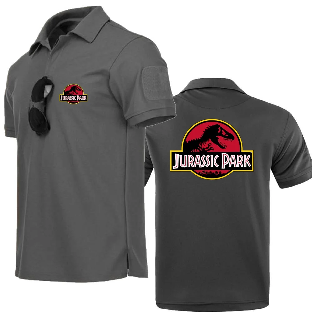 Mens Polo Shirts Military Style Shirts JURASSIC PARK Dinosaur World Graphic Tees Short Sleeve Jersey Sport Topshirt Clothes