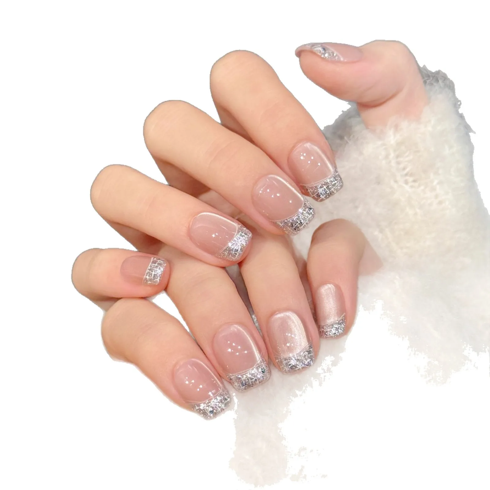 10개입 프렌치 다이아몬드 실크 수제 프레스온 네일 캣츠아이 풀커버 네일팁 여성&소녀용 탈부착 가능 착용형 인조 네일