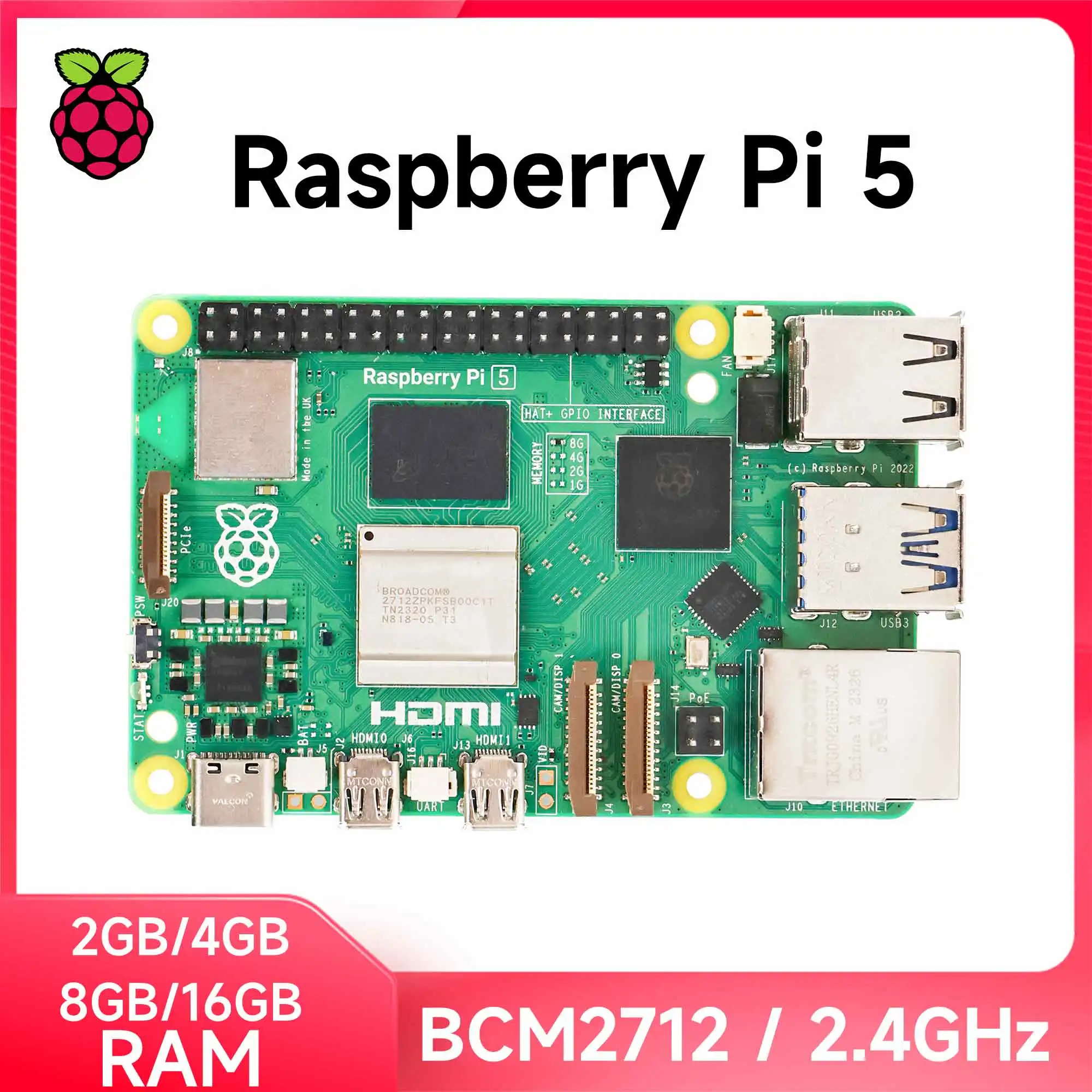 Nuova scheda di sviluppo originale Raspberry Pi 5 Starte Kit 4GB/8GB RAM BCM2712 2.4GHz US Plug Kit di accessori diversi opzionale