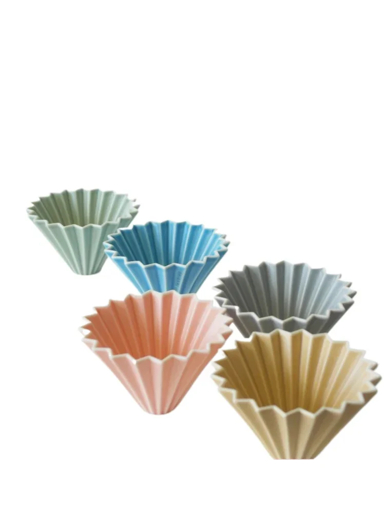 Origami 1-2cups 2-4cups Origami Filter Cups Handmade Coffee Drip Ceramic Cake Filter Cups without Wood Trays Resin Bottom Trays