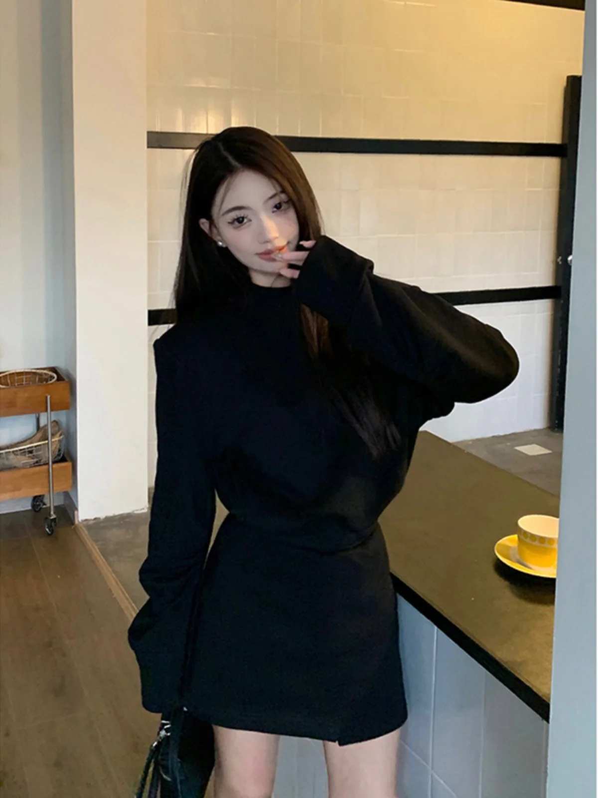 Hebe Style Luxury Women's Fashion Set Autumn Winter New Fleece Lined Hatless Sweatsuit And  Skirt Two Piece Suit
