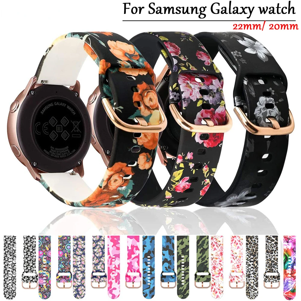 

22 20MM Silicone band for Samsung Galaxy Watch 4 5 pro Active 2 44mm 40mm Gear S2/ Printing bracelet for huawei gt/2 42mm strap