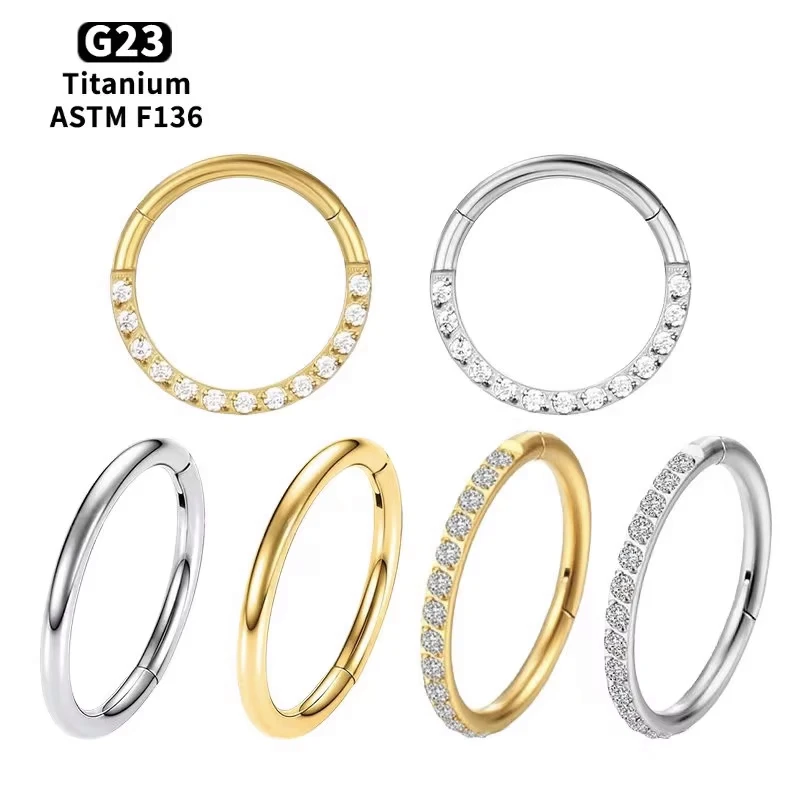 F136 16G Titan Lippenpiercing CZ Nasenringe Klappbarer Segment-Septum-Clicker Tragus Helix Knorpel-Ohrringe Nasenpiercing-Schmuck