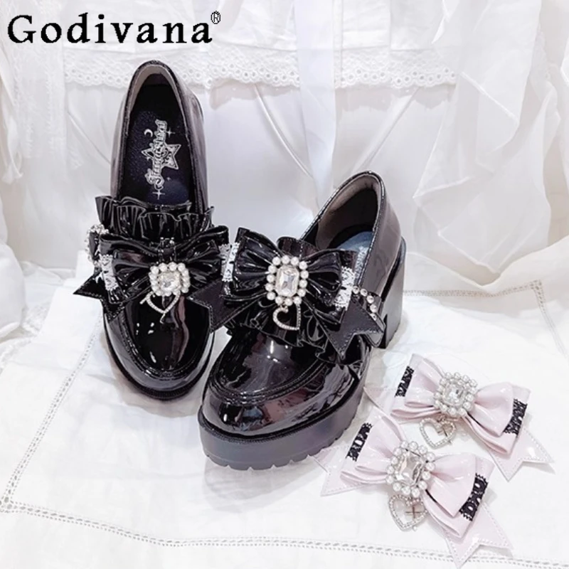 

Japanese Mine Mass-Produced Platform Shoes Spring and Autumn New Girls Sweet Elegant Bow Lolita High Heels JK Mary Jane Shoes