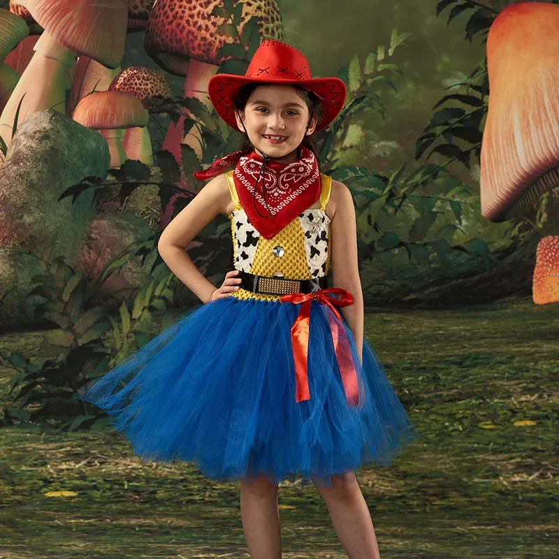 ♥ 2025 New Cow Girl Tutu Dress with Hat Jessie Woody Inspired Kids Halloween Cosplay Costume Baby Carnival Holidays Party ★☆ly99