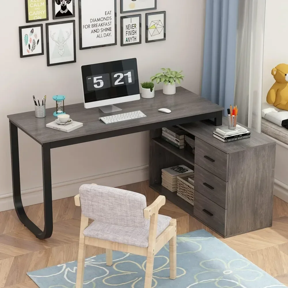 Computer Desk with 3 Drawers and 2 Shelves, 55 