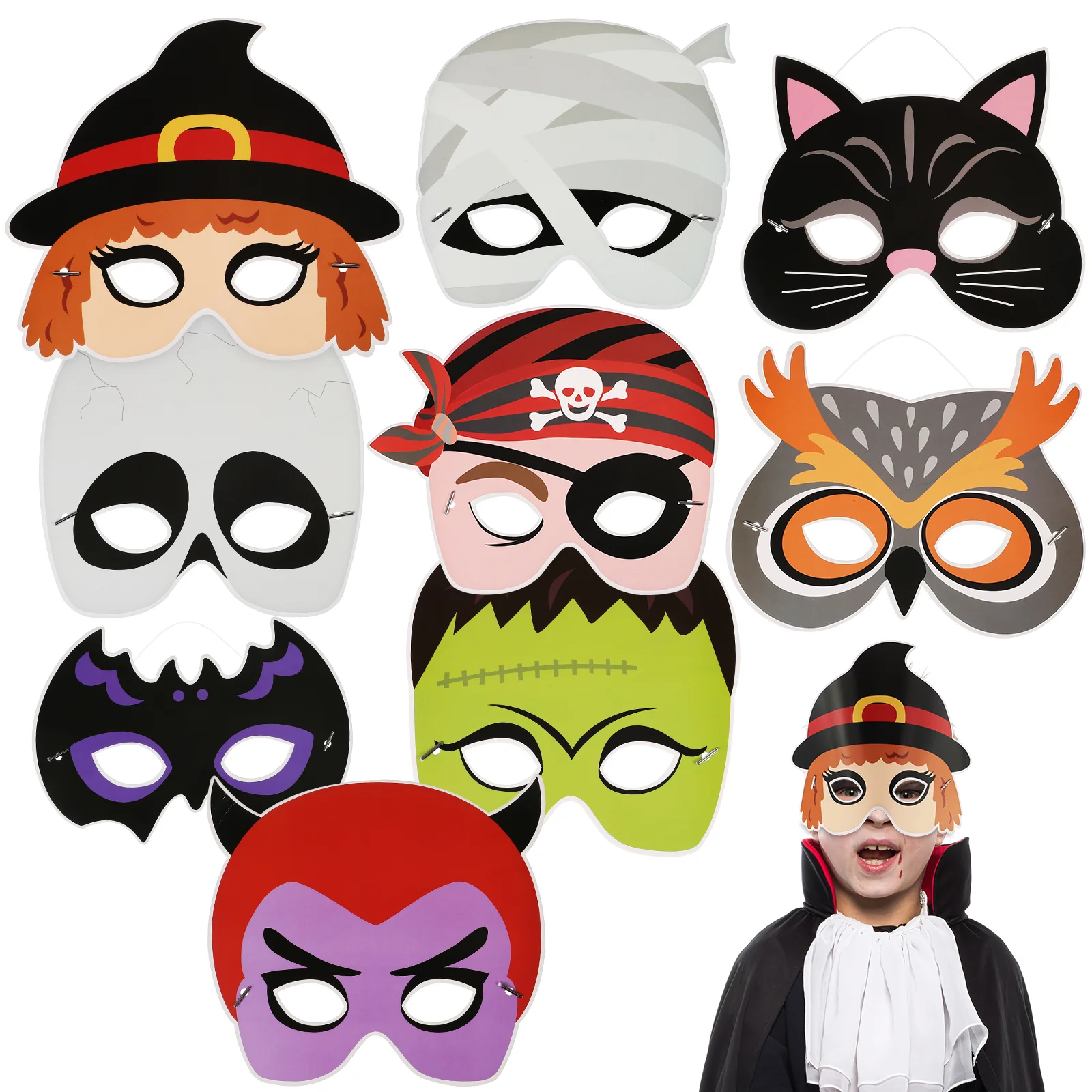 9 Pcs Mask Halloween Masks 9-piece Set with Elastic Cord Party Accessory Creative Paper Prom Unique Decorative Prop Child