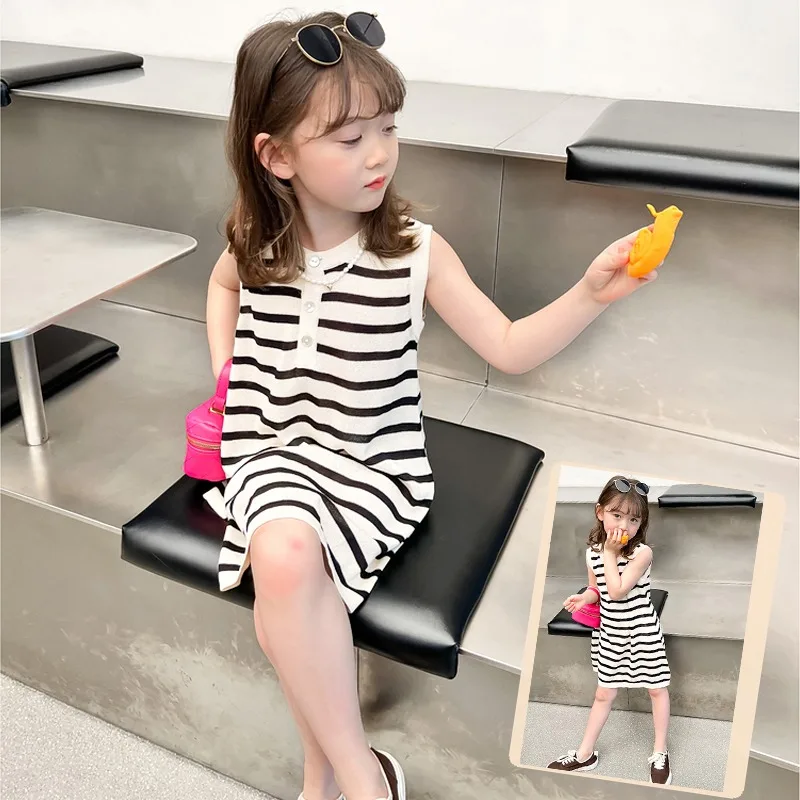 Girls Dress Cotton Comfortable Summer Outdoor Wear Children Striped Polo Dress Cute Sundress Holiday Gift For Kids 1-7 Years Old