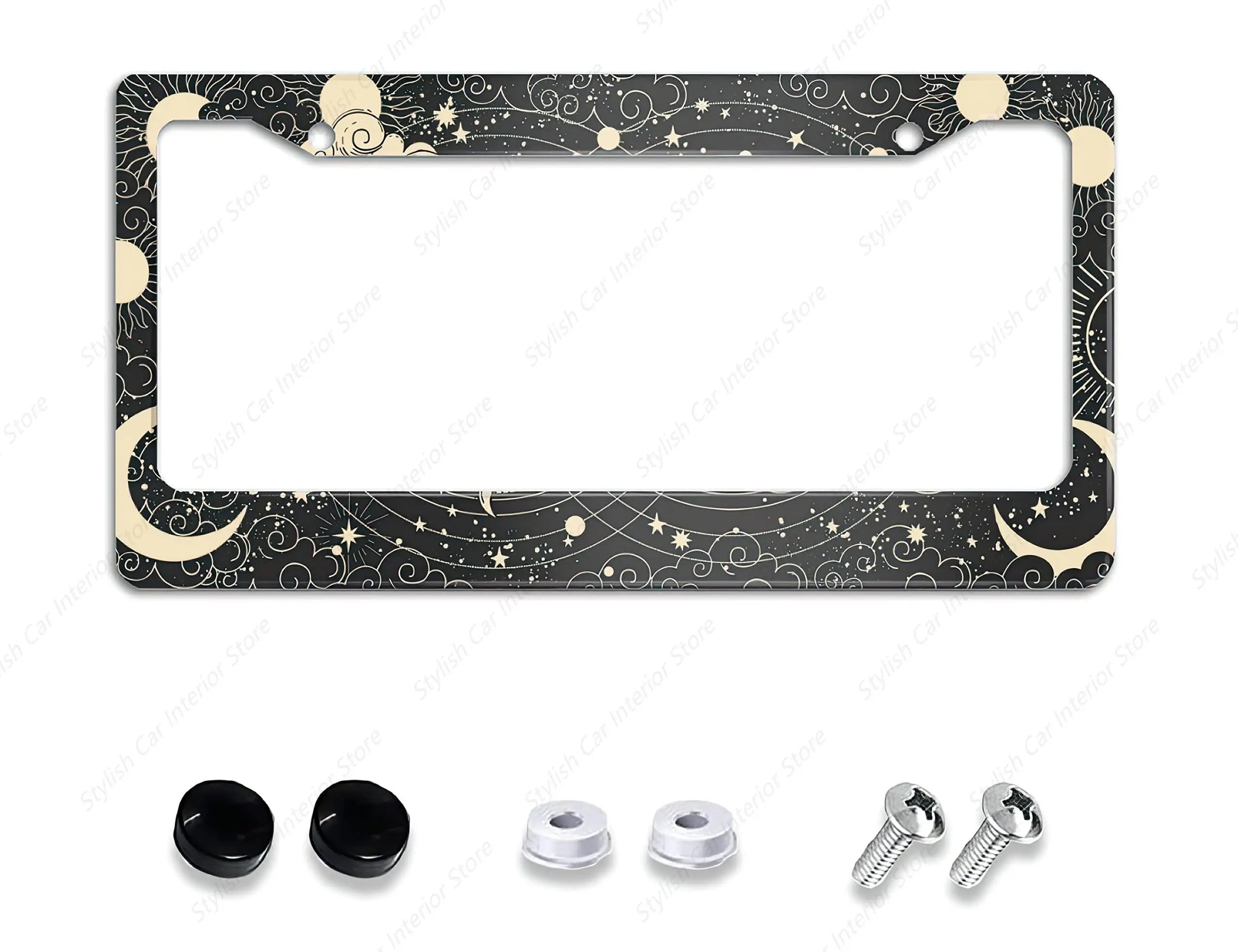 

Moon Sun License Plate Frames for Car Decorative Aluminum Car Tag with 2 Holes and Screws Caps,Car Plate Frame for US Canada