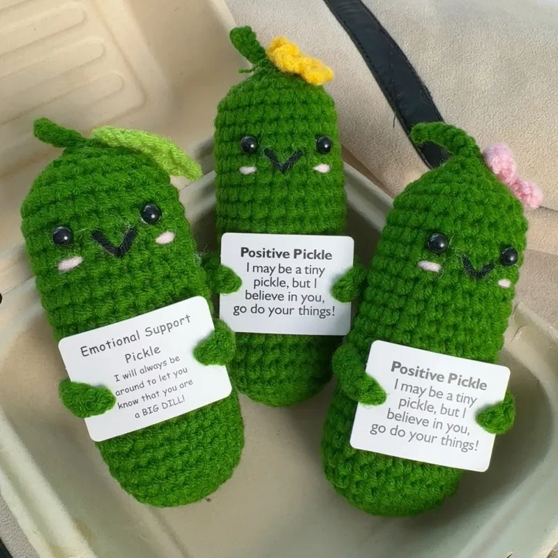 10/1pcs Cartoon Emotional Cucumber Positive Energy Handmade Doll Support Pickles Funny Crochet Desktop Ornaments Knitting Gifts