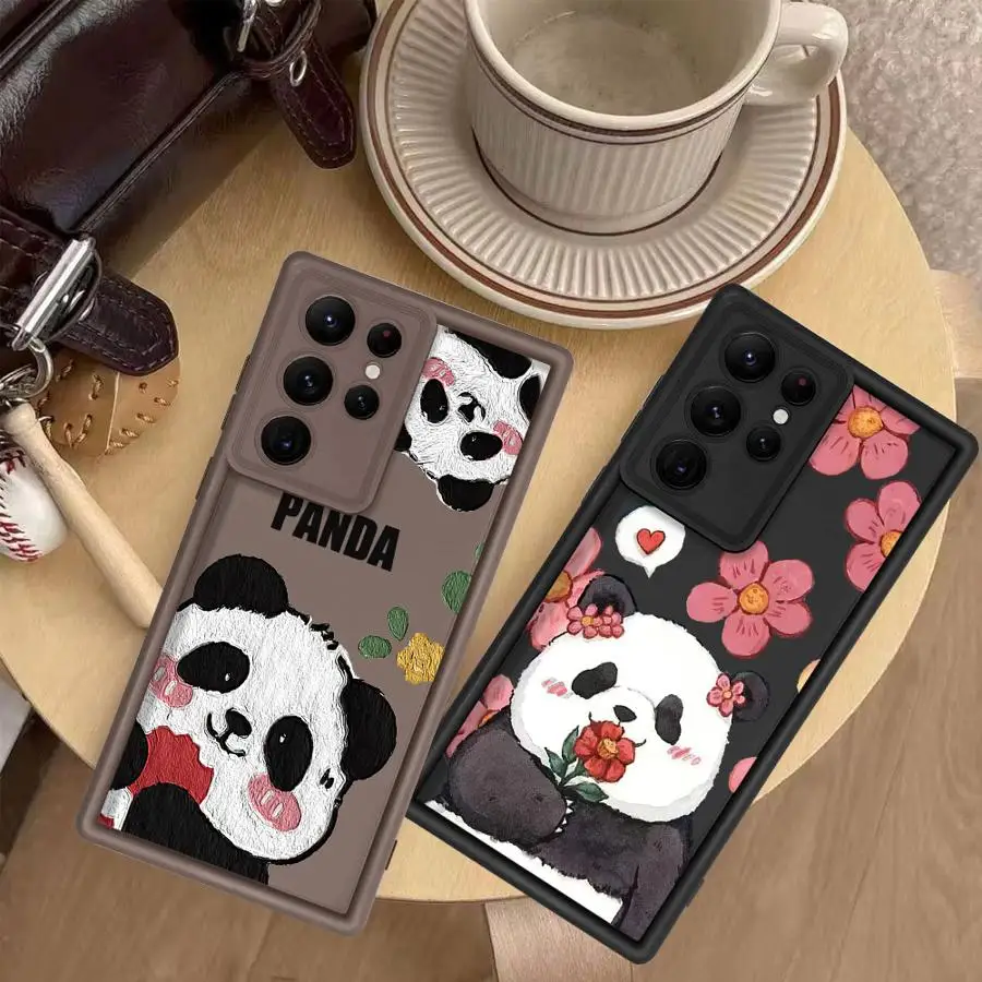 Cute Cartoon Panda Phone Case for Samsung Galaxy S26 S24 S21 S22 S20 S25 Ultra Note 20 Ultra S25 S24 FE S23 S23 Plus Soft Cover