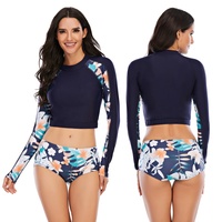 Women's Split Surfing Suit, Long Sleeve Swimwear, Sunscreen Swimwear, Aoni Flower5560