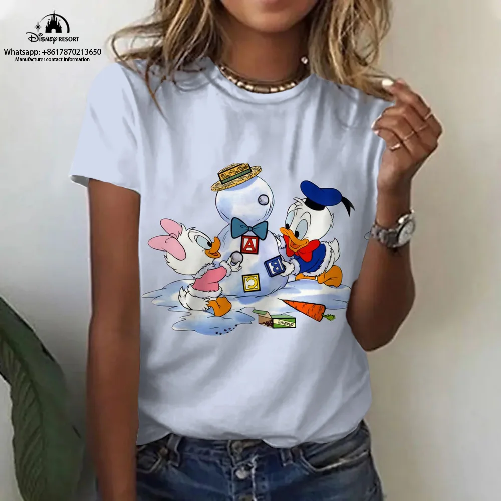 2024 Summer Ladies New Minnie Cartoon 3D Printing Fashion Casual Street Harajuku Children's Round Neck Short Sleeve T-shirt y2k