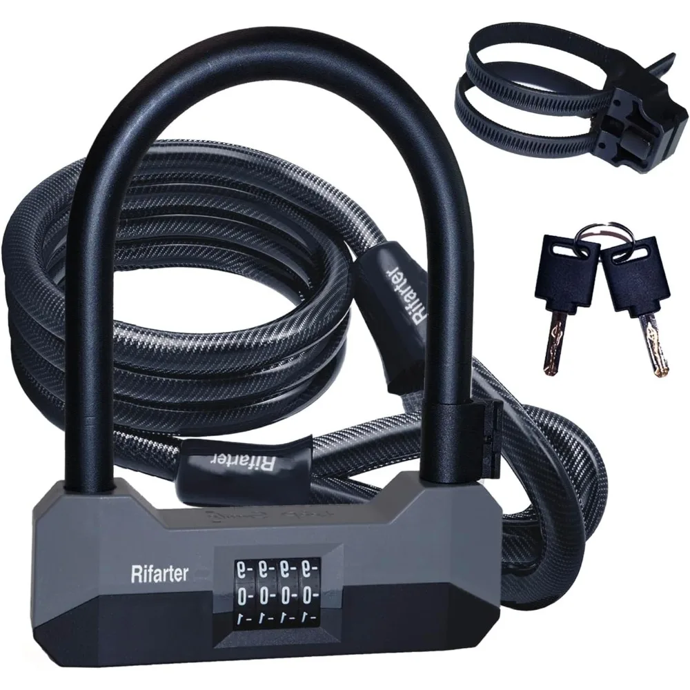 

Bike Locks Heavy Duty Anti Theft, 18mm Bike Lock U Lock Combination with 5Ft Steel Cable, 4-Digit Resettable Combo Bike U Lock w