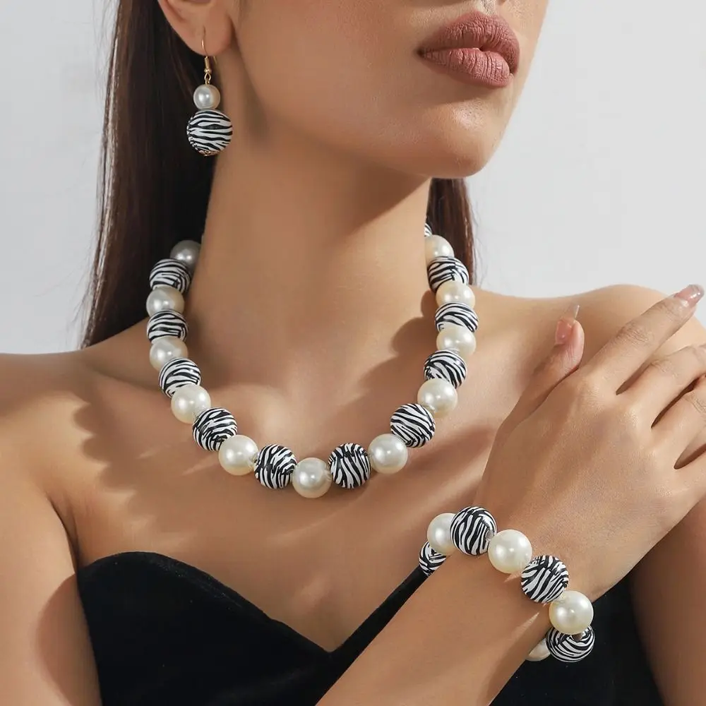 

Imitation Pearl Necklace Earring Jewelry Set Leopard Exaggeration Women's Necklace Personalized Advanced Sense Clavicle Chain