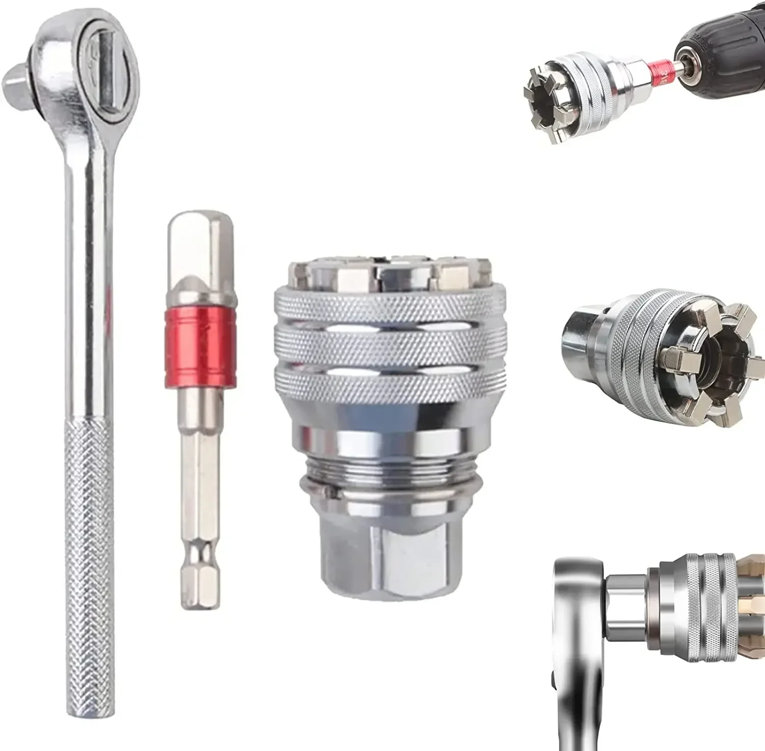 Verstellbarer Universalschlüssel, Universalsteckschlüssel mit Verbindungsstange, passend für Handbohrmaschinen, Ratschenschlüssel, Standard 3/8-3/4''10 bis 19 mm