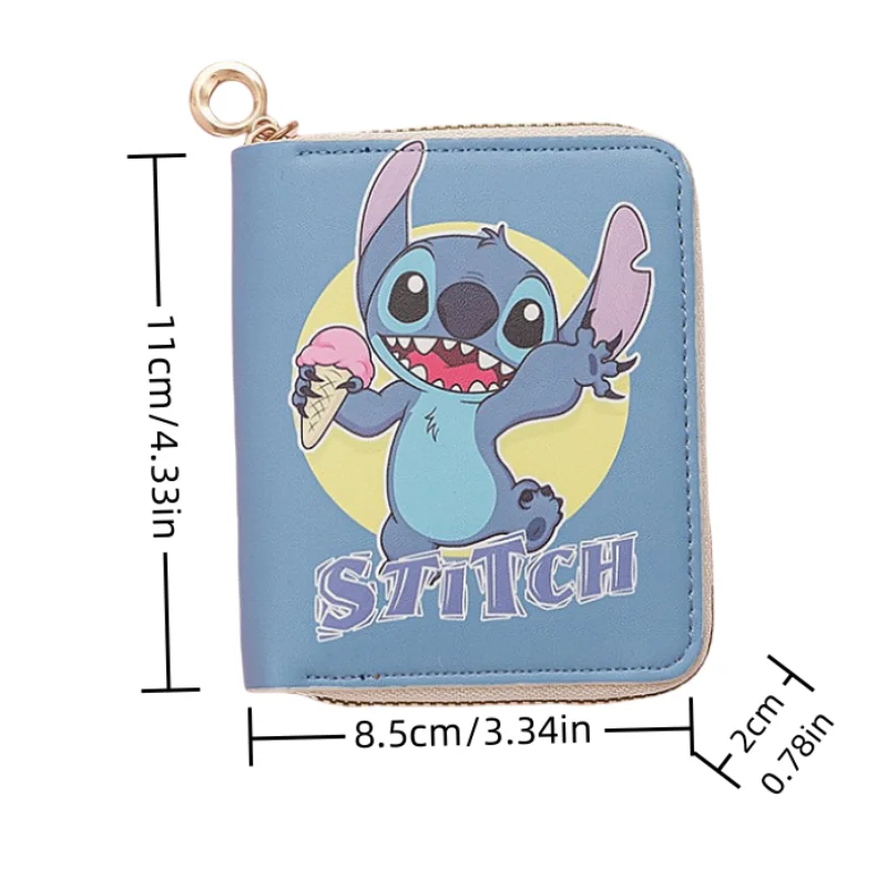 Disney stitch-cartera de piel sintética para hombre y mujer, monedero de dibujos animados, elegante, con cremallera alrededor, tarjetero