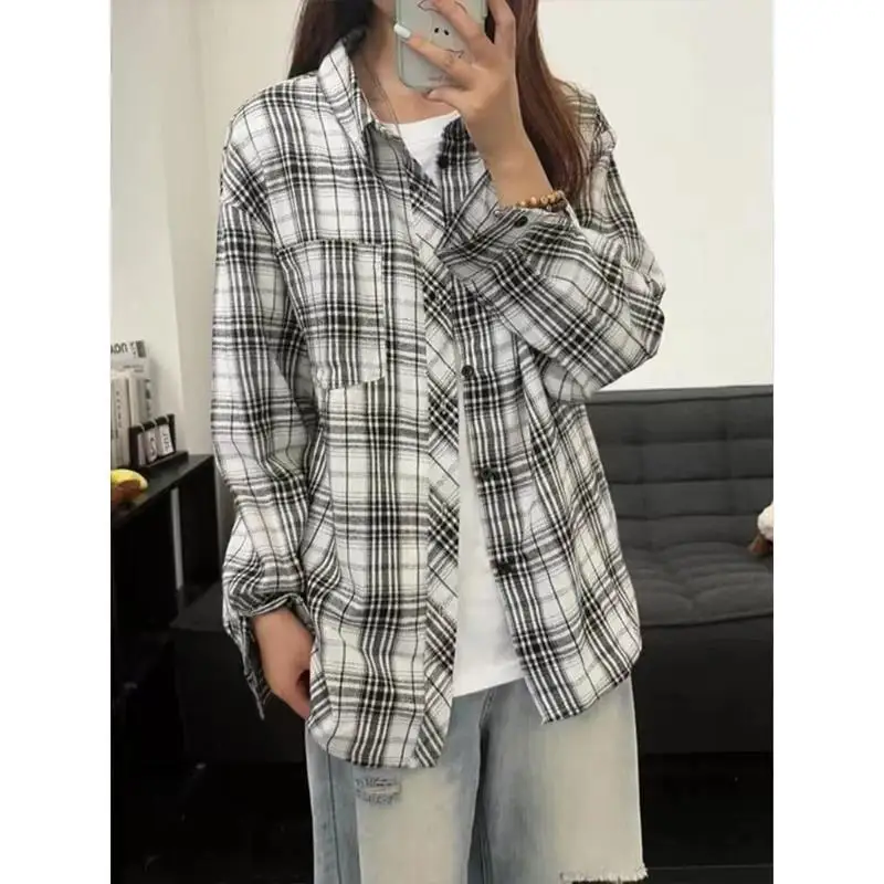 American Plaid Shirt, Both Men and Women Can Wear, Autumn Long-sleeved Top Cleanfit Casual Jacket